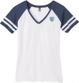 Ladies Game V-Neck Tee, White/Navy